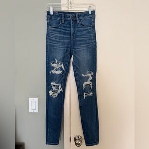American Eagle Outfitters Dark Blue Distressed Skinny Jeans